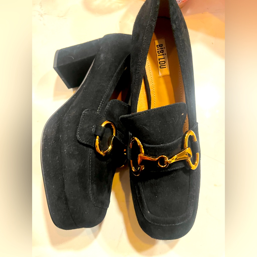 Bibi Lou Black Suede Marron Platform Horsebit Loafers Size Us 9.5-10/ Eu 40